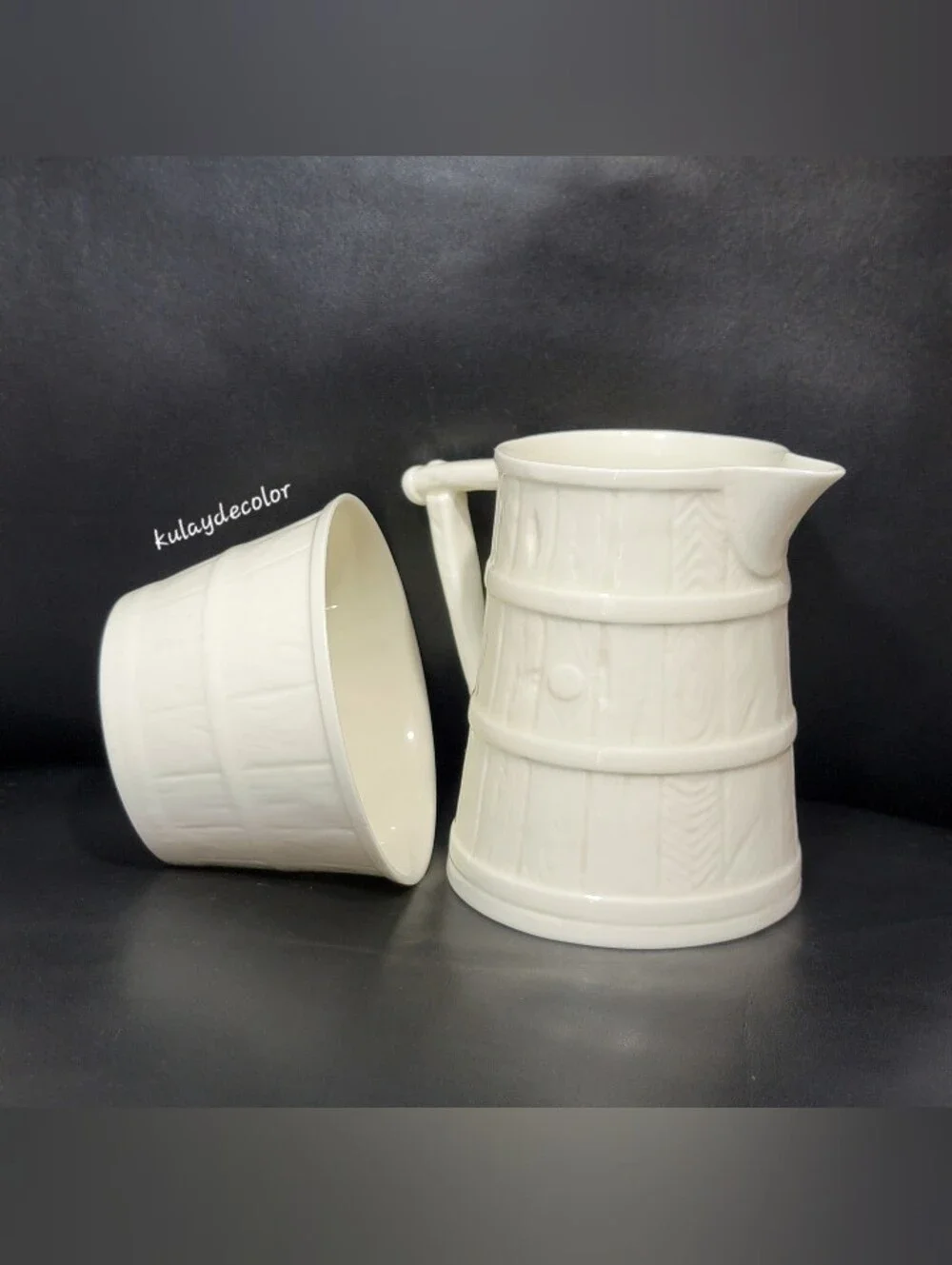 Royal Worcester Bone China Ribbed Barrel Sugar Bowl Creamer Set Made in England